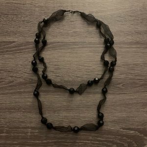 Black ribbon layered necklace
